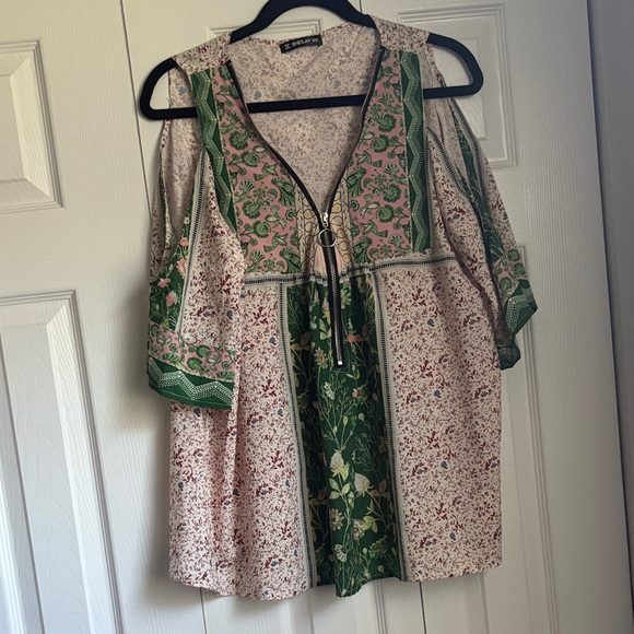 Tops - Floral Green and Pink Women's Top